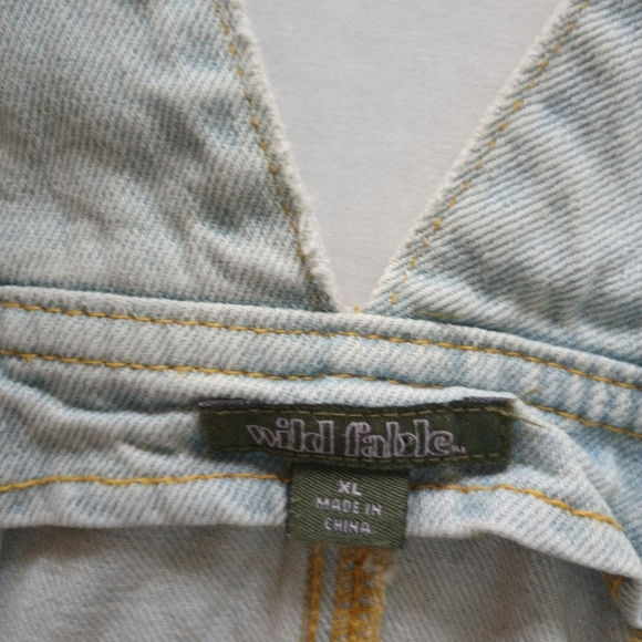 WILD Fable Pinafore Light Wash Distressed Denim Overalls Mini Dress Size XL - Picture 3 of 11